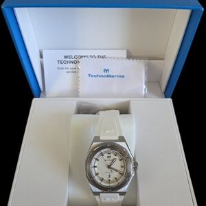TechnoMarine Silver Watch With White Band